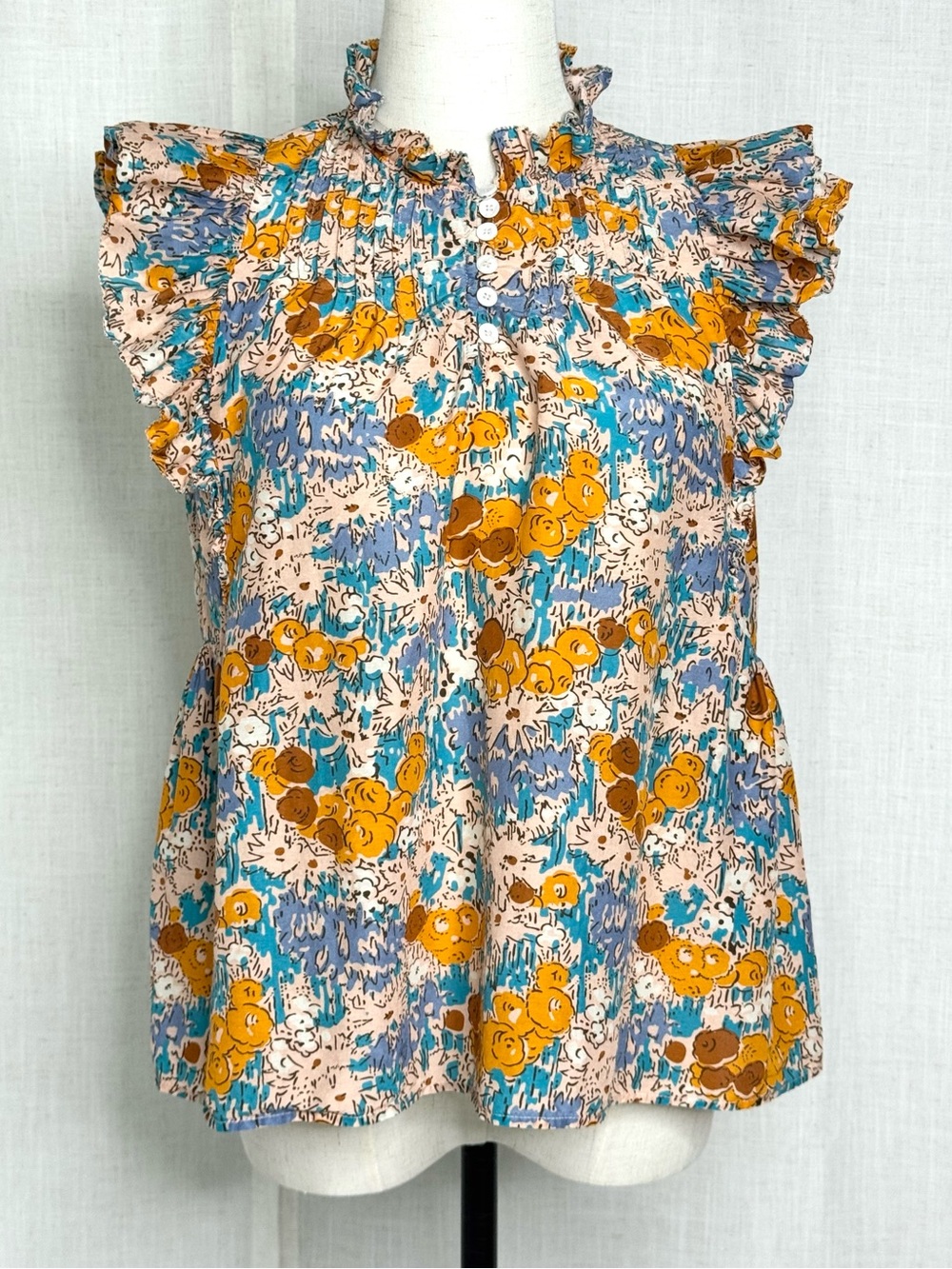 Sea New York Floral Print Ruffle Flutter Sleeve Blouse Multicolor Size Small